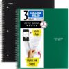 Five Star Spiral Notebook + Study App, 2 Pack, 3 Subject, College Ruled Paper, 8-1/2" x 11", 150 Sheets, Fights Ink Bleed, Water Resistant Cover, Black, Green (820191)