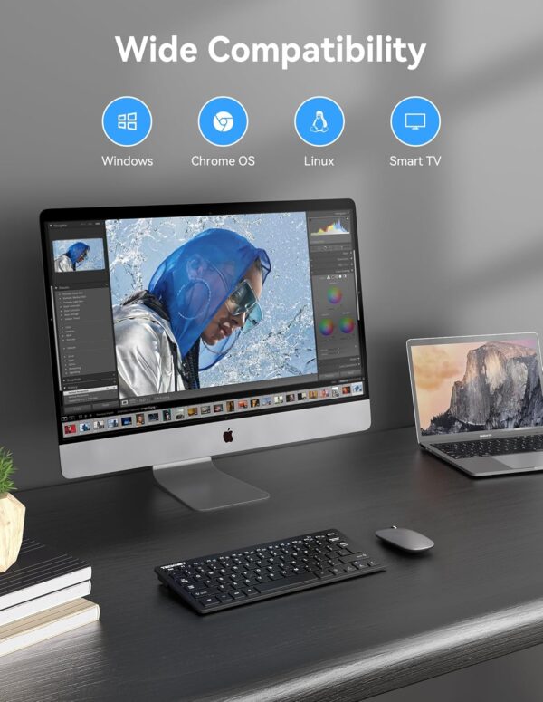 TECKNET 2.4G Wireless Keyboard - Mini Compact Keyboard with Media Hotkeys, 12-Month Battery Life, Compatible with PC, Desktop, Laptop, Smart TV - Black