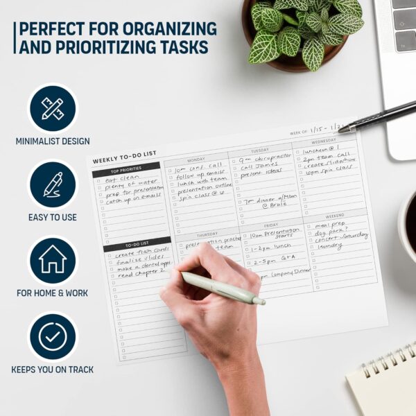81emMtnYPSL._AC_SL1500_.jpg Weekly Planner Pad: To Do List Desk Notepad with Multiple Sections - 8.5x11" 52 Sheets - Undated Tear Off Notebook Calendar - Habit Planning Tracker, Task Goal Checklist Organizer - Agenda Plan Pad