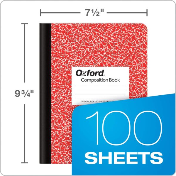 Oxford Composition Notebooks, 6 Pack, Cover Colors Vary, Wide Ruled Paper, 9-3/4 x 7-1/2 Inch School Journals, Assorted Marble Covers, 100 Sheets, per Book (63762)