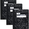 Mead Composition Notebook, 3 Pack, Wide Ruled Paper, 7-1/2" x 9-3/4", 100 Sheets per Comp Book, Black Marble (38301)