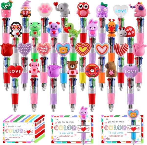 CZWZ 30Pcs Mini Multicolor Pen in One 4-in-1 Cute Pens CZWZ 30Pcs Mini Multicolor Pen in One 4-in-1 Cute Pens Bulk for Kids, Ballpoint Pens for Birthdays and Children's Parties, Fun Pens Gifts Assorted Ink Kawaii Pen(Valentine)