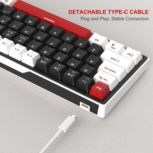 MageGee 60% Mechanical Gaming Keyboard, 68 Keys Compact Blue LED Backlit Gaming Keyboards, SKY68 Wired Ergonomic Mini Office Keyboard for Windows PC Gamer (Red Switch, White & Black)