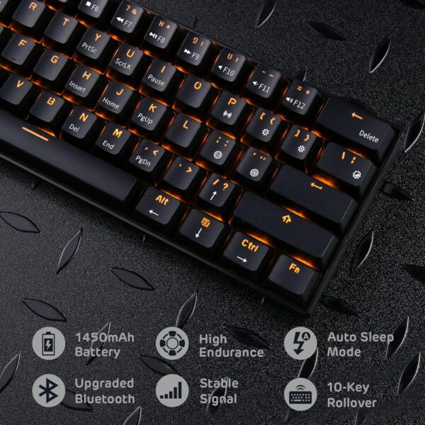 RK ROYAL KLUDGE RK61 Wireless 60% Triple Mode BT5.0/2.4G/USB-C Mechanical Keyboard, 61 Keys Wireless Mechanical Keyboard, Compact Gaming Keyboard with Software (Hot Swappable Blue Switch, Black)