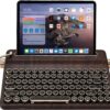 YUNZII QL75 Wireless Typewriter Hot Swap Retro Mechanical Keyboard,Punk Round Keycaps,RGB Backlit QMK/VIA Programmable, Multi-Device Keyboard with 2.4GHz/Type-C/BT5.0 (Wood, Cocoa Cream V2 Switch)