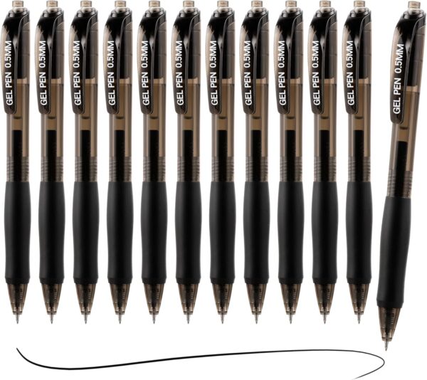 USUAL 12 Pack Retractable Gel Pens 0.5 mm,Black Ink Pen Fine Point Quick Dry Smooth Writing Rollerball Pens,Writing Ballpoint Pens for Office School Supplies