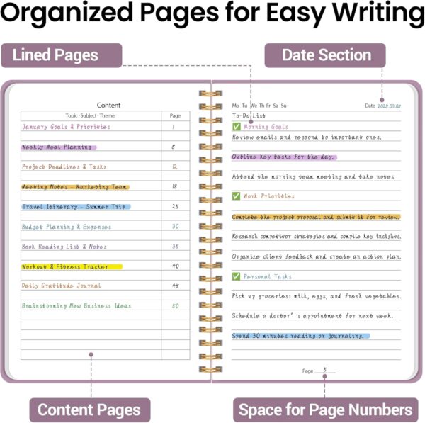 CICPAP Lined Spiral Journal Notebook, A5 College Ruled Notebook for Journaling, Note-Taking, and Daily Planning, Durable Hardcover with an Elegant Design, Purple