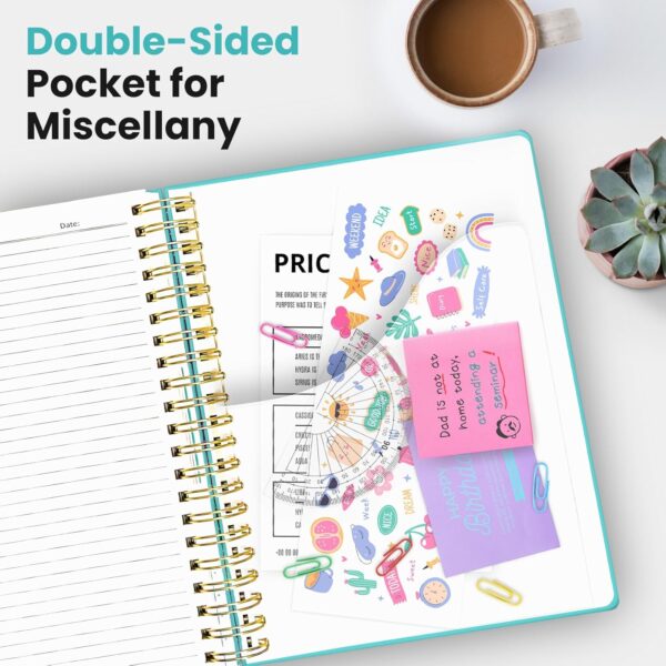 Hardcover Spiral Journal Notebooks for Work With Removable Dividers & Tabs, 8.5"x11" 5 Subject Notebook for Note Taking & Organizer, A4 College Ruled Lined Journal for Women & Writing, Aquamarine, 280 Pages