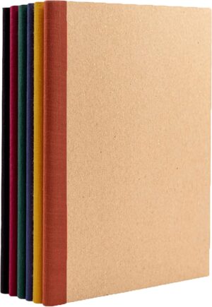 PAPERAGE 6-Pack Composition Notebook Journals, 120 Pages, Kraft Cover with Jewel Tone Spines, College Ruled Lined Paper, Small Size (8 in x 5.75 in) – for Home, Office or School Supplies