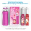 Cirkul 32oz. Hot Pink Stainless Steel Water Bottle Starter Kit with Pink Lid and 2 Flavor Cartridges (1 LifeSip Strawberry, 1 GoSip Passion Fruit Dragon Fruit) No Sugar, Zero Calorie Drink Mix