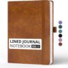 Lined Journal Notebook, A5, 192 Pages 100 GSM Thick Paper, Hardcover Leather College Ruled Journal for Writing, Men Women, Journaling, Daily, Work, Office, Home School Business(Brown)