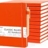 12 Pack Notebooks Journals Bulk with 12 Black Pens, Feela A5 Hardcover Notebook Classic Ruled Journal Set with Pen Holder for School Business Work Travel Writing, 120 GSM, 5.1”x8.3”, Orange