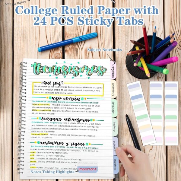 Spiral Notebook, Wide Ruled Notebook Journal, 8.5" x 11" Lined Journal Notebook Pack, A4 Large Subject Notebook for School, Work, Notes, 560 Thick Paper, 24pcs Index Tabs, Assorted Pastel Notebook