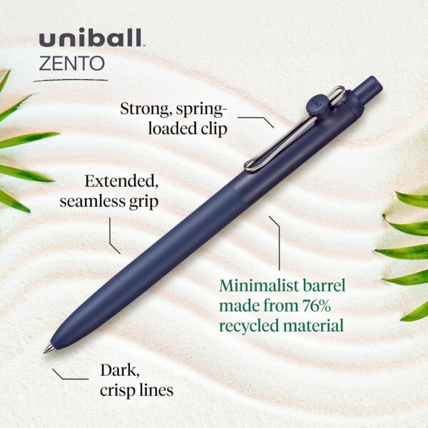 uniball Zento Liquid Gel Ink Retractable Pens, Medium Point (0.7mm), Muted Barrels, Black Ink, Dozen