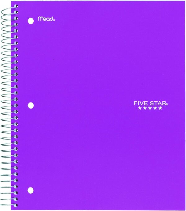 Five Star 06210 Wirebound 3-Subject Notebook, College Rule, 11 x 8 1/2, 150 Sheets, Assorted