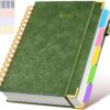 Hardcover Spiral Notebook journal with Removable Dividers Tabs, 300 Pages Leather 5 Subject Notebook College Ruled, 8"x10" Large B5 Notebooks for Work School Note taking, Lined Journal for Women,Green