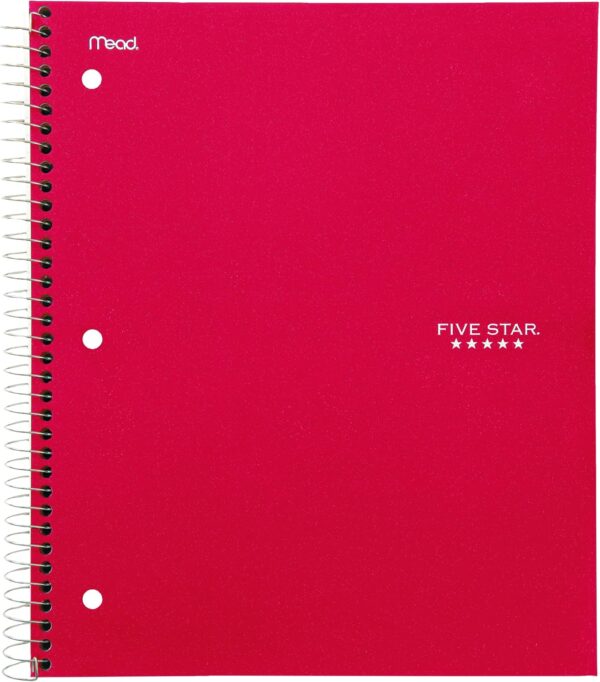 Five Star 06210 Wirebound 3-Subject Notebook, College Rule, 11 x 8 1/2, 150 Sheets, Assorted
