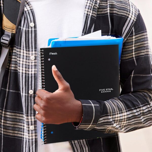 Five Star Spiral Notebook Plus Study App, 1 Subject, College Ruled Paper, 100 Sheets, 8-1/2" x 11", School, Black (72057)