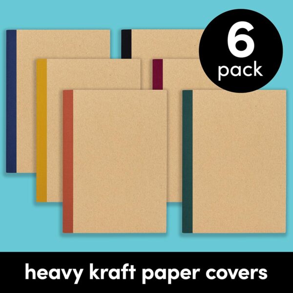 PAPERAGE 6-Pack Composition Notebook Journals, 120 Pages, Kraft Cover with Jewel Tone Spines, College Ruled Lined Paper, Small Size (8 in x 5.75 in) – for Home, Office or School Supplies