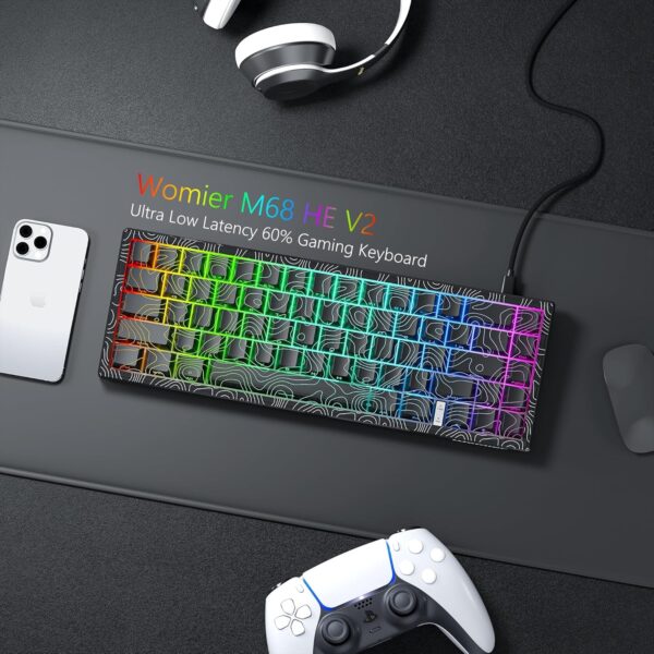Womier M68 HE V2 Rapid Trigger Keyboard 60% Percent, Hall Effect Topographic Gaming Keyboard, Wired RGB Custom Mechanical Key Board with Magnetic Switch, PBT Keycaps for Mac/Win (Black)