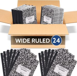 EPI Marble Hardcover Wide Ruled Composition Notebook | 200 Pages (100 Sheets), 9.75 x 7.5 in, Sturdy Sewn Binding | School, Office, Journaling, Notes - 24 Pack